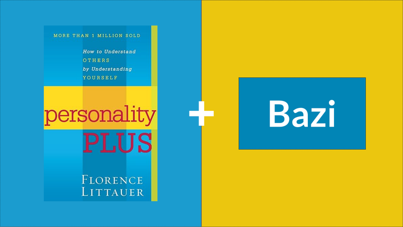 Hero image showing the Personality Plus book on the left, a large plus sign in the middle, and the word Bazi on the right.
